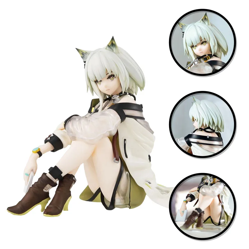 Anime Figure Arknights Kaltsit Cute Cat Ear Sitting Girl Pvc Instant Noodle Press Game Series Collezione Di Personaggi Anime 10Cm