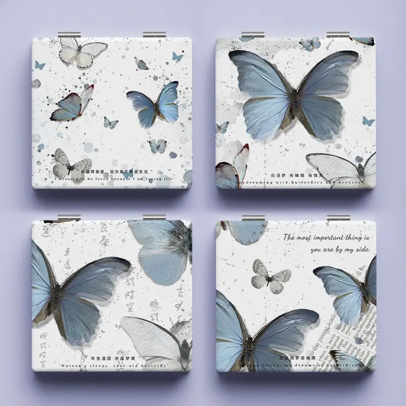 Cold style art butterfly hand-held mirror mini double-sided folding portable makeup mirror