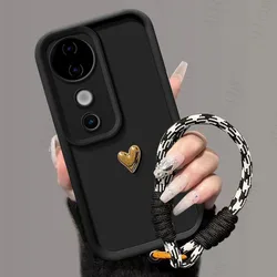 3D Love Heart Strap Shockproof Phone Cover for Vivo V70 (Black)