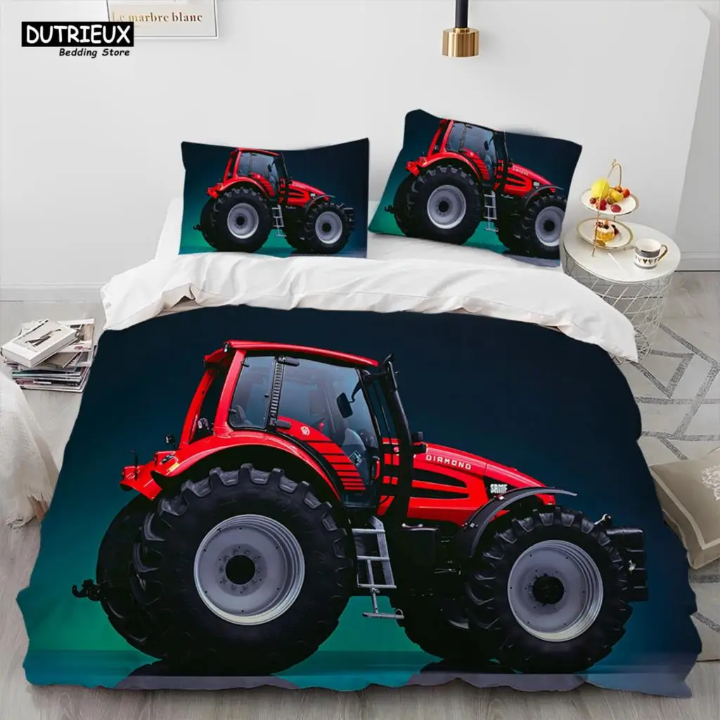 

3D Car Tractor Truck Series Comforter Bedding Set,Duvet Cover Bed Set Quilt Cover Pillowcase,King Queen Size Bedding Set Kids 3D