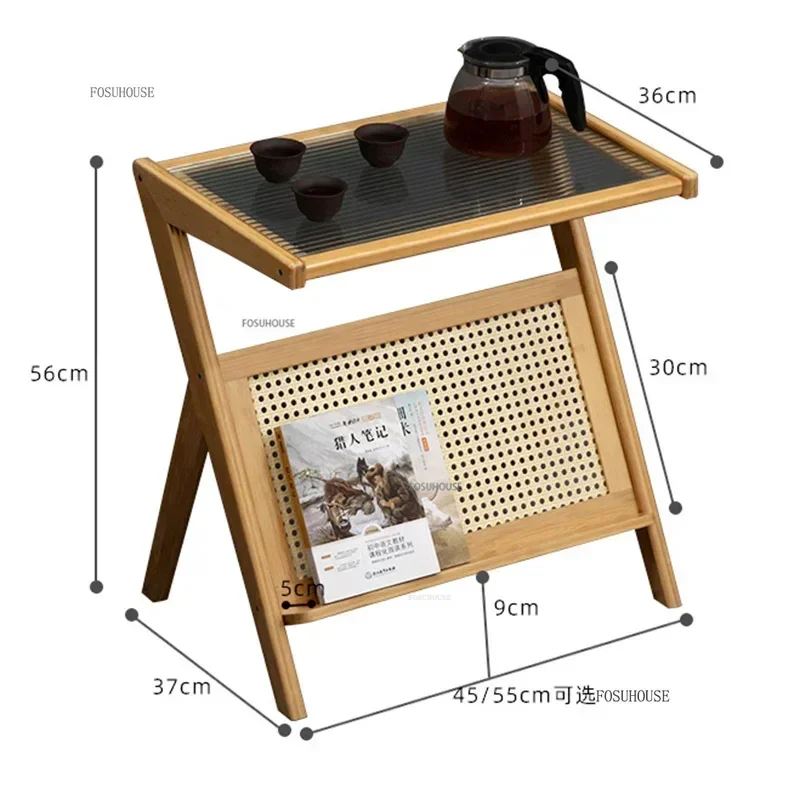 Bamboo Sofa Side Table Home Furniture Living Room Creative Coffee Corner Rattan Edge Table Glass Balcony Leisure