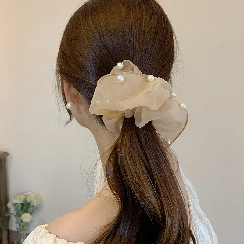 Woman Large Lace Pearl Scrunchies Elastic Hair band Girls Rubber Band Hair Ties Ponytail Holder Lady Simplicity Hair Accessories