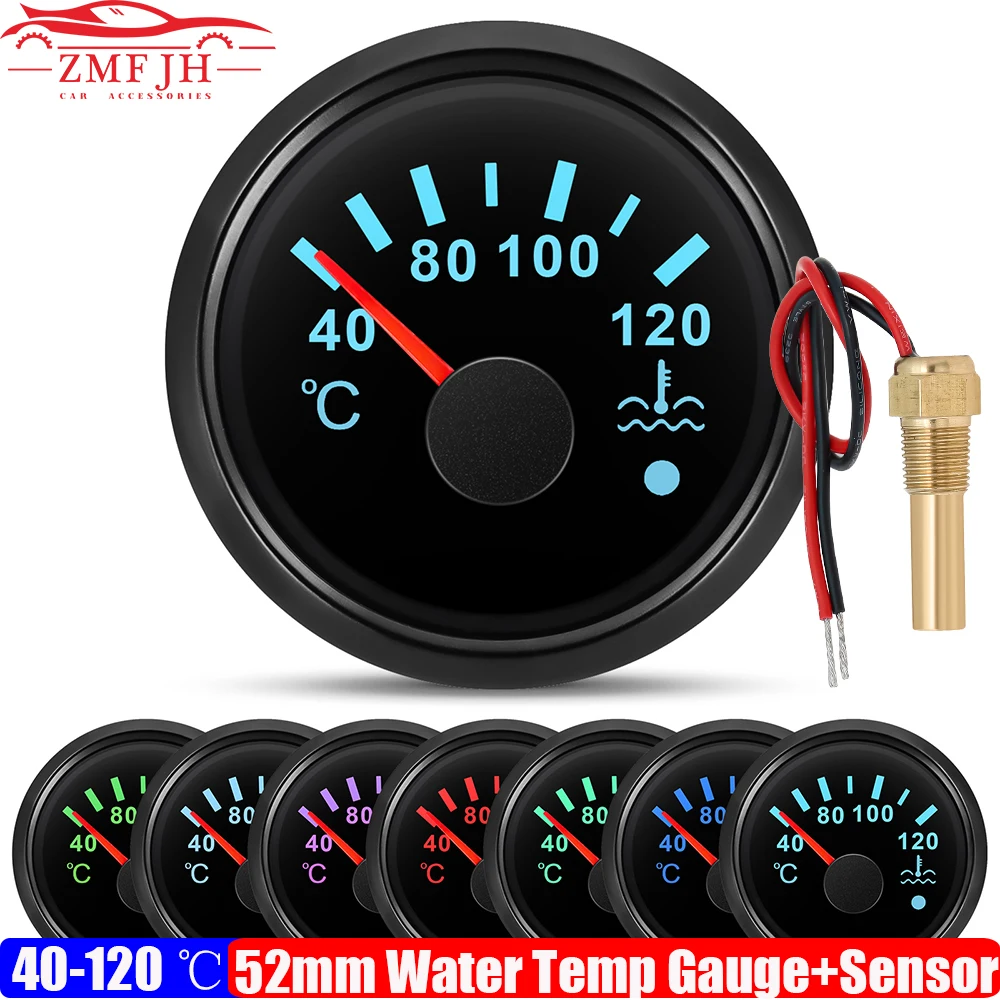 Customized 40-120℃ Water Temperature Gauge + Sensor 7 Color LED 52mm Water Temp Meter Alarm Auto Car Boat Yacht 12V24V automobile gauge,temperature sensor,digital temperature gauge,boat gauge,water temperature gauge