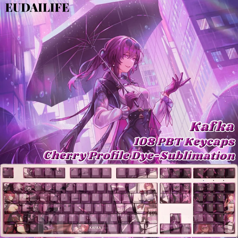 Kafka-keycap para Teclado Mecânico 108 Keycap Pbt Sublimação de Corante Transmissor de Luz Cherry Switch Cross Key Cover Star Trilho Jogo