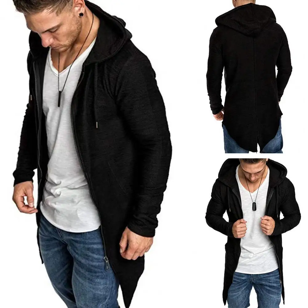Casual Men Jacket Solid Color Autumn Winter Midi Jacket Slim Pure Color