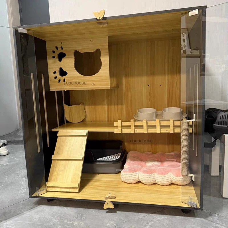 일본산 원목 고양이 게이트 창의적인 애완동물 용품 고급 고양이 빌라 격리 번 집 다층 대형 고양이 집