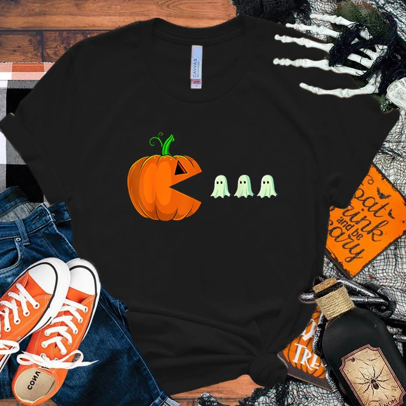 

Halloween Pumpkin Boo Letter Print Short Sleeve T Shirts Women'S Crew Neck T-Shirts Summer Comfy Soft Tees Tops Size Xxs-4Xl