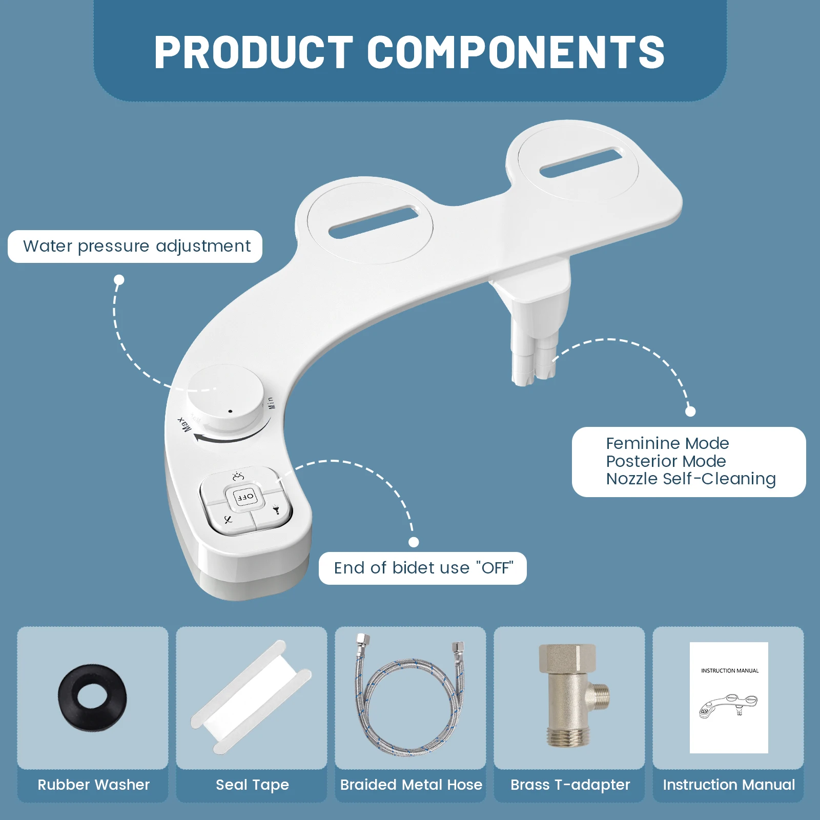 SAMODRA Bidet para Inodoro No Eléctrico, Ducha Higienica WC