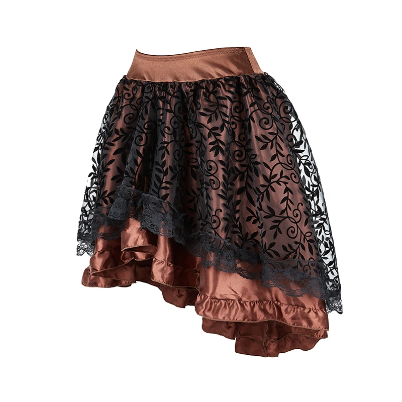 Brown Corset Dress Set Women's Steampunk Gothic Bustier Corset with High Low Skirt 6