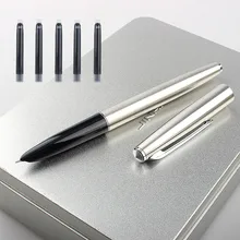 

Jinhao Silver Steel Fountain Pen with 0.38mm Extra Fine Nib Smooth Writing Inking Pens for Christmas Gift