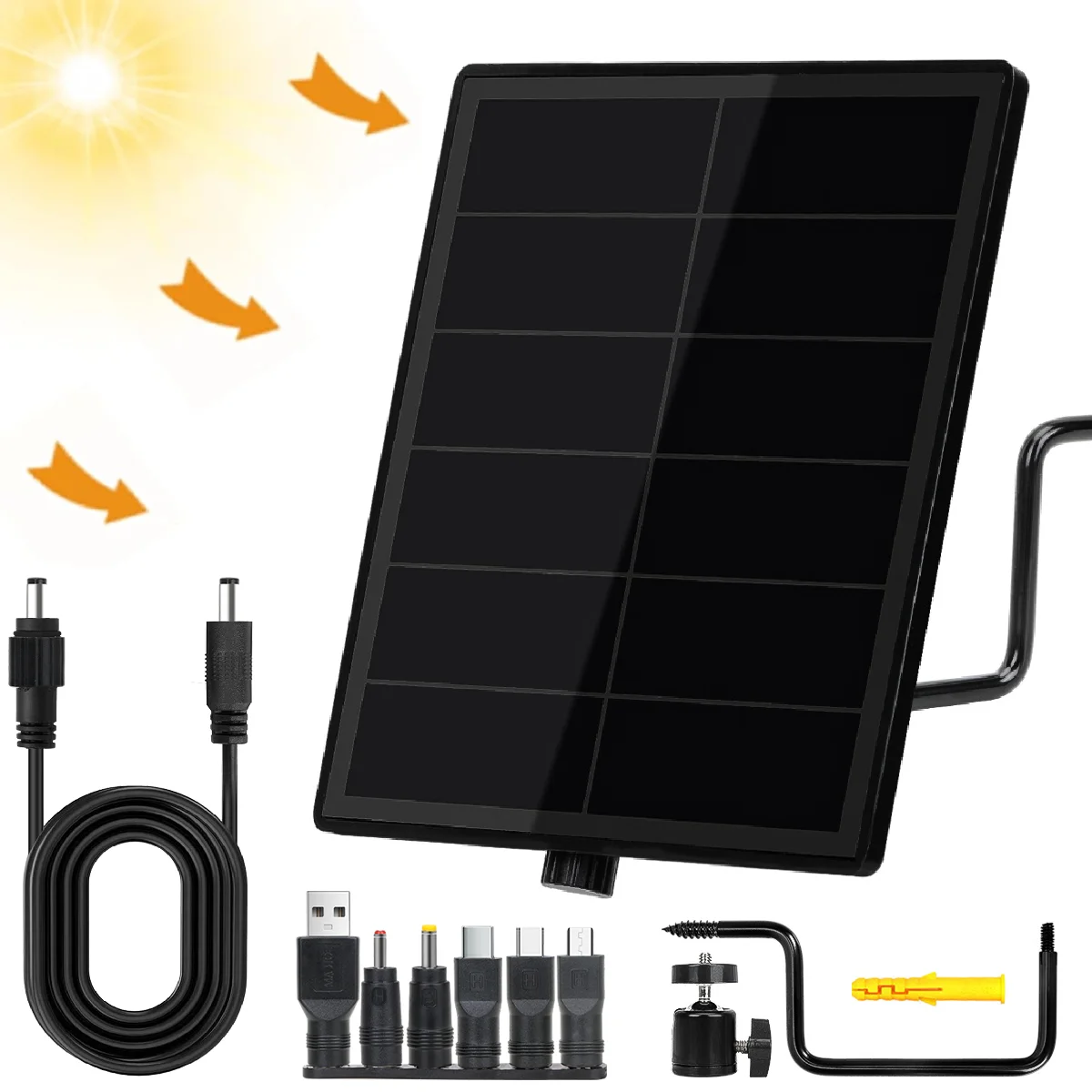 D5 แผงพลังงานแสงอาทิตย์ DC 3.7 V/5 V/6 V/9 V/12 V Solar Charger สําหรับกล้องรักษาความปลอดภัย Doorbell แหล่งจ่ายไฟพลังงานแสงอาทิตย์พร้อมพอร์ต Micro USB และ Type-C 1