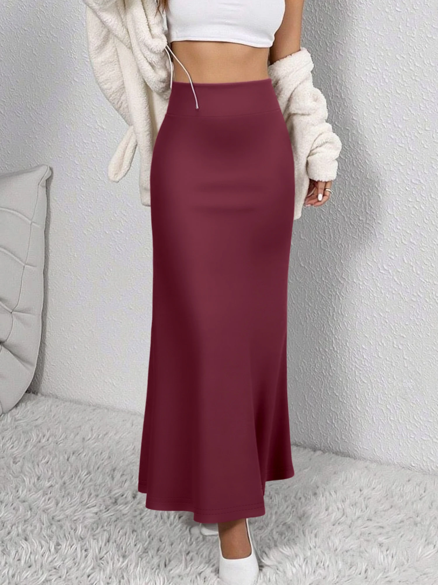 Women Midi Skirt High Waist A line Flowy Hem Breathable Material Perfect for Fashion Shoots Casual Streetwear Daily Errands 2