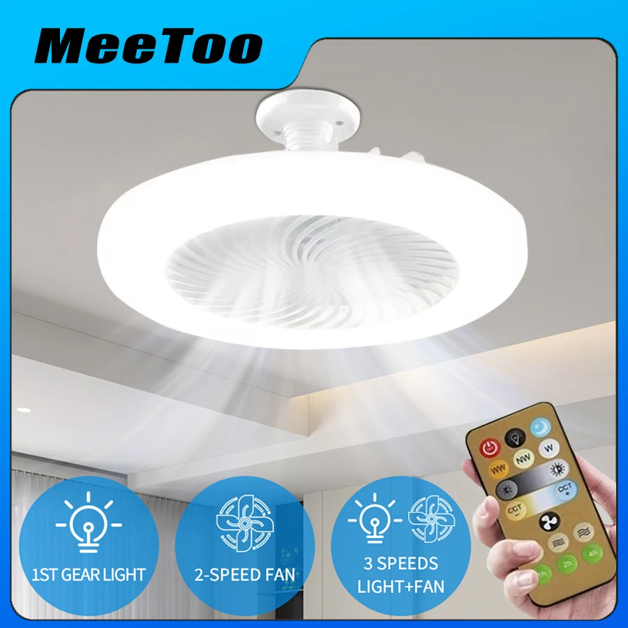 ceiling fan Ceiling Fans with Remote Control and Light LED Lamp Fan E27 Converter Base Smart Silent Ceiling Fans for Bedroom Living Room