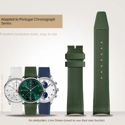 Enhanced Metal Curved End Woven FKM Rubber Watch Strap - 20mm Fluororubber Bracelet for 20mm (Green-no buckle)