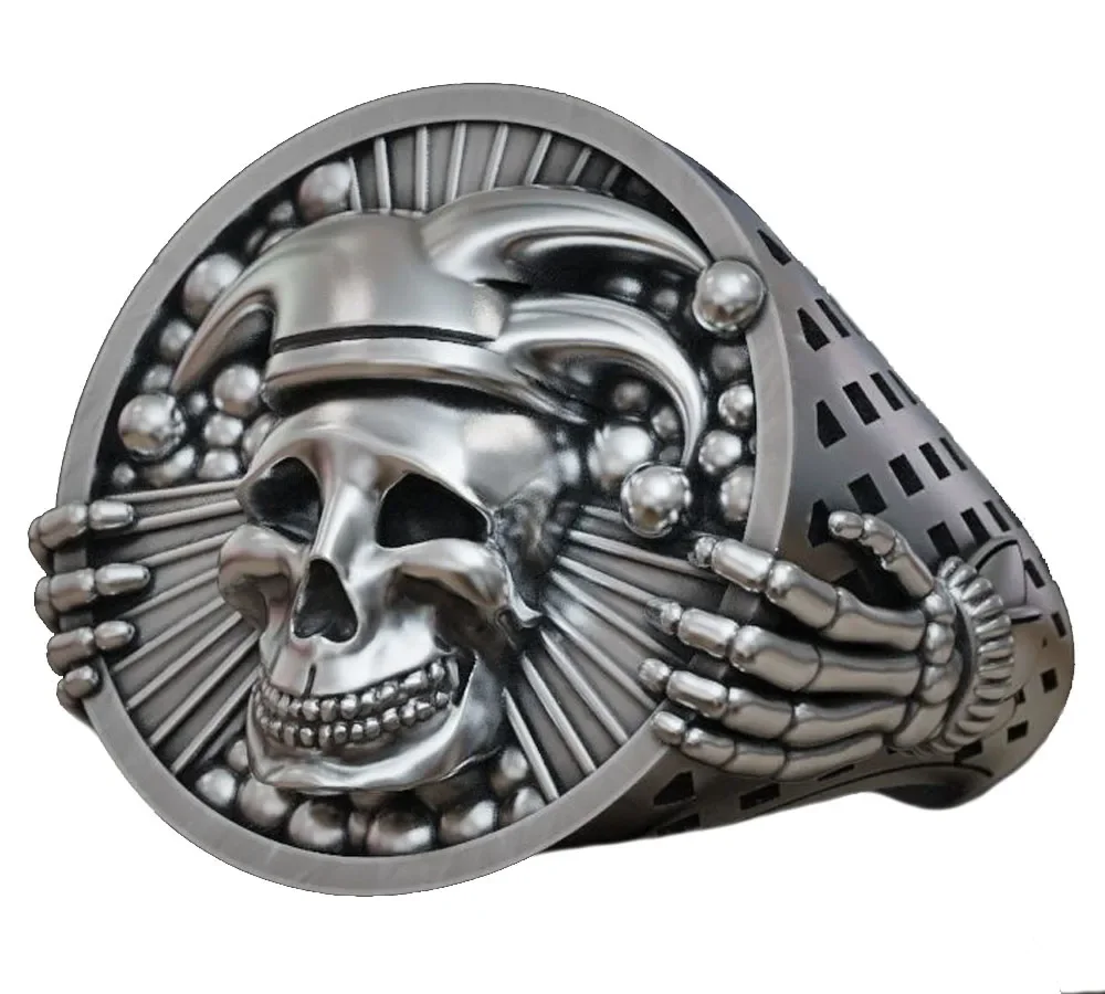 25g Jester Jocker Clown Undead Skull Punk Style Mens Rings  Customized 925 Solid Sterling Silver Rings Many Sizes 6-13
