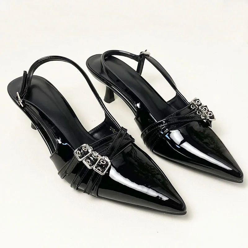 2025 Fashion Pointed Toe Ladies Medium Heels Pumps Shoes Female Shallow Slingbacks Footwear Wine Red Women Heels Shoes Big Size 3