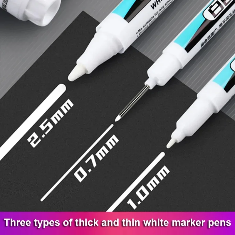 예술용품 20mm 길이의 6개 세트, 다용도 천공 펜, 깊은 구멍에 적합한 펜촉 헤드, 방수 처리된 금속 재질, 욕실 및 목공 장식에 이상적인 품목 8 흰색 네임펜 펜 페인트 마커, 나무 바위 플라스틱 가죽 유리 돌 금속 미술 용품, 0.7mm, 1.0mm, 2.5mm, 1/3 개