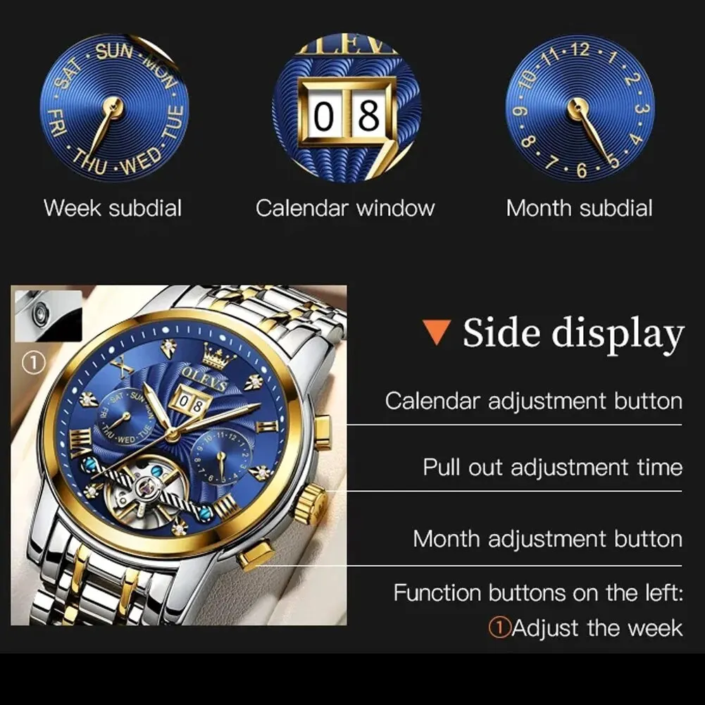 OLEVS 9910 Tourbillon Automatic Watch for Men Luxury Skeleton Men's Mechanical Wristwatch Stainless Steel Top Original Man Watch mechanical watch