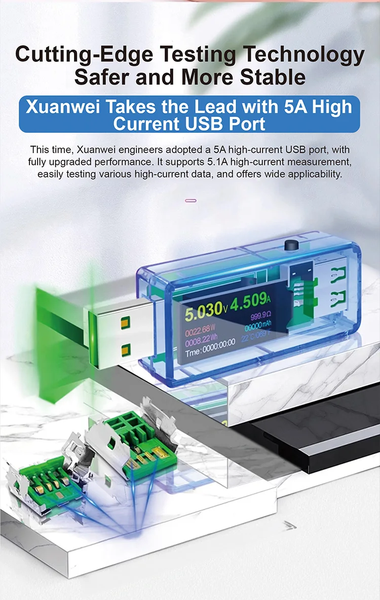 USB Charger Tester 6.5A Low Resistance 1mΩ Sampling QC FCP SCP DCP AFCApple Fast