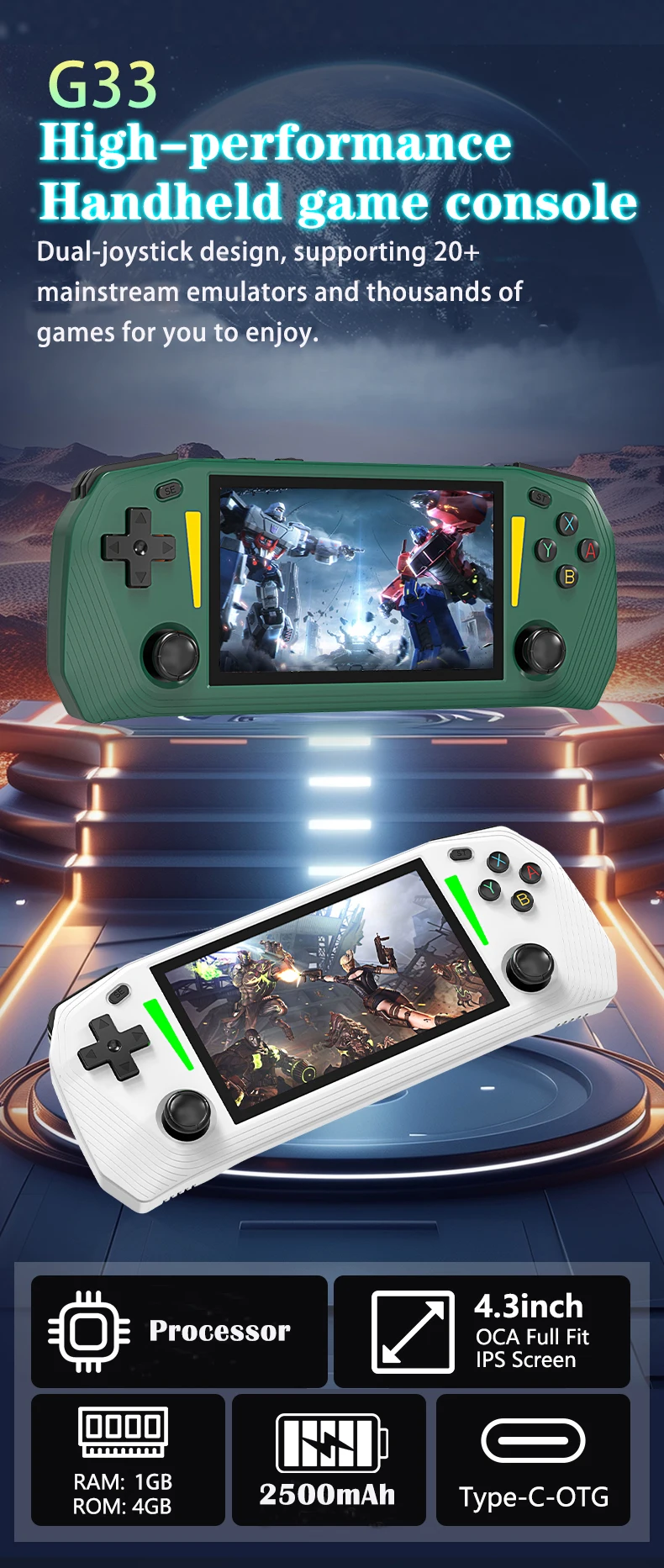 Retro Handheld Game Console 128gb Ips Screen Portable Player_voghion.com