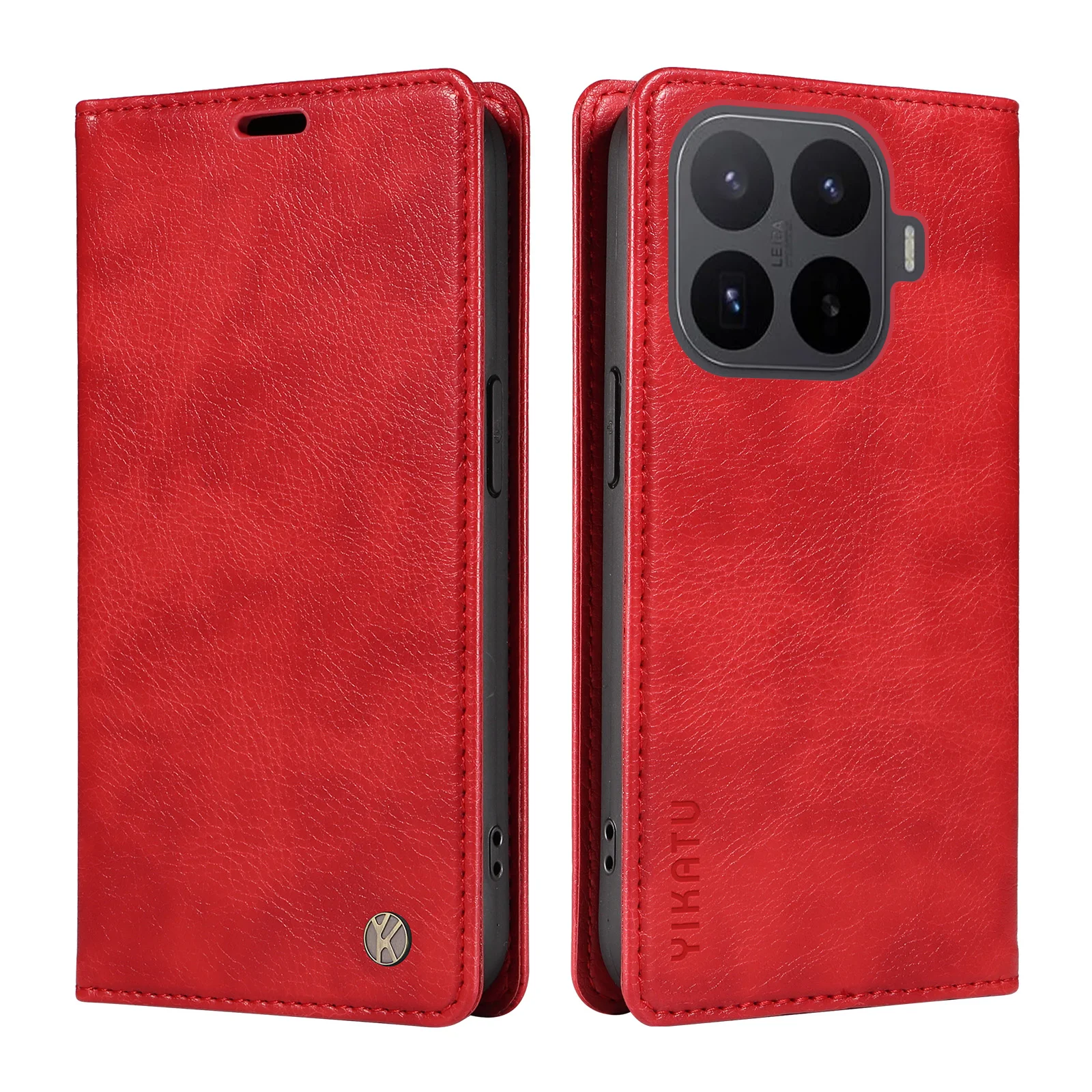 Leather Wallet with Card Holder and Magnetic Flip Phone Case - Lychee Grain Protective Cover