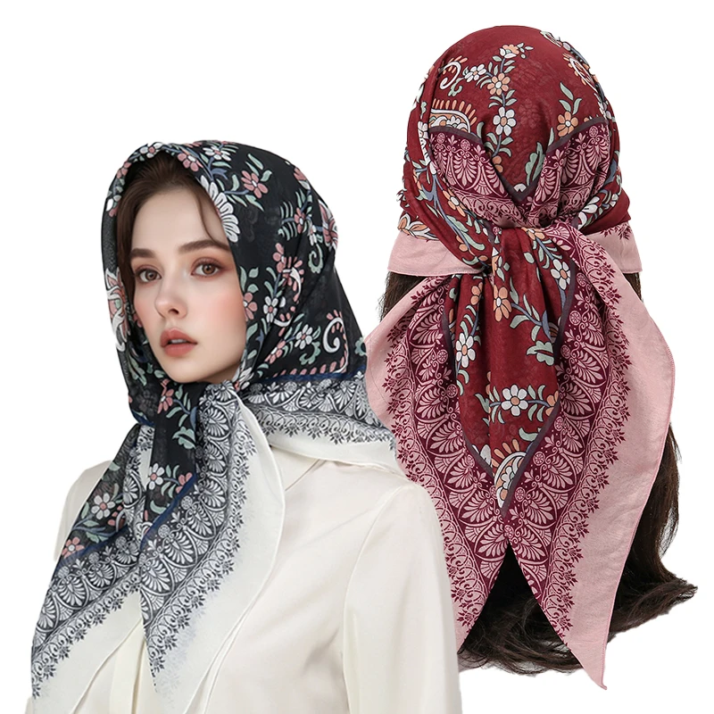 Luxury Fashion Print 90x90cm Square Silk Scarf Women Soft Satin Hairband Neckerchief Tie Female Headband Foulard Bag Ribbon