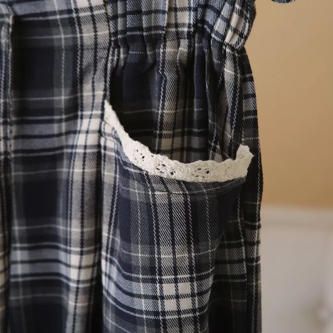 Fashion Plus Size Women's Straight Pants New Stylish lace-trimmed Plaid Autumn Casual Wide Leg Full Length Trousers 1708