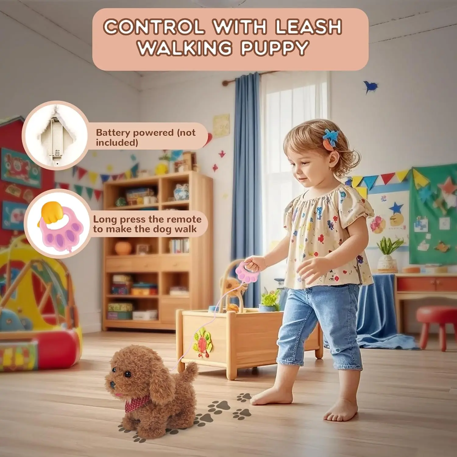 Interactive Electronic Puppy Toys for Kids, Walking Dog Toy with Leash, Remote Control, for Girls and Boys Aged 3+,birthday gift 4