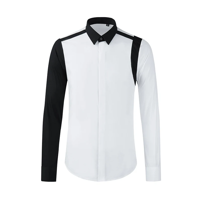 

S-6XL 2022 New Men's Bigbang Hair Stylist Original Design Geometry Black White Stitched Long Sleeved Shirt Plus Size Costumes