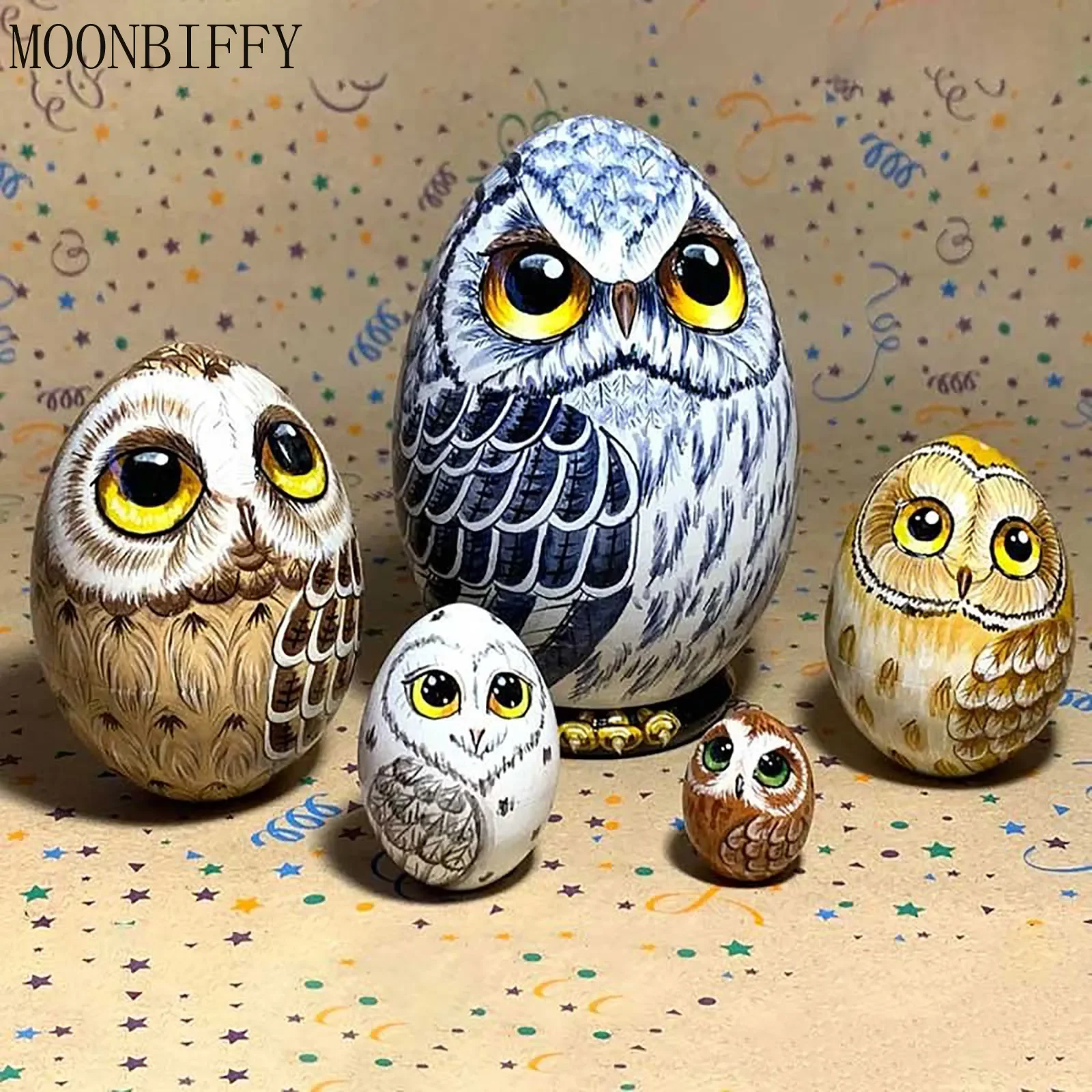 

New Owl Figurines Miniatures Nesting Egg Crafts Set Matryoshka Dolls Handmade Wooden Art Toy Birthday Easter Gift for Kids