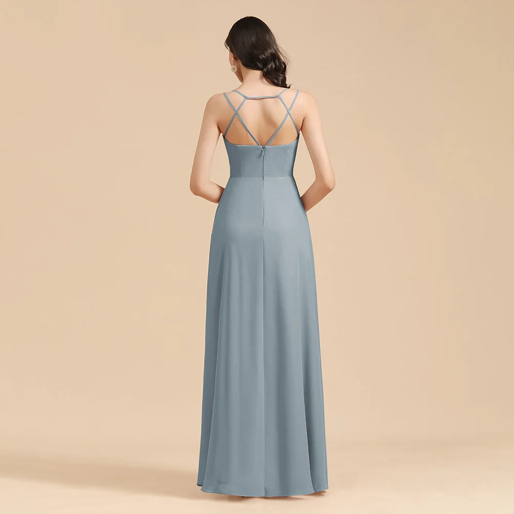 MisShow Blue Grey Bridesmaid Dresses Long Autumn Winter Engagement Robe Sling Backless Evening Dress Birthday Gift Women