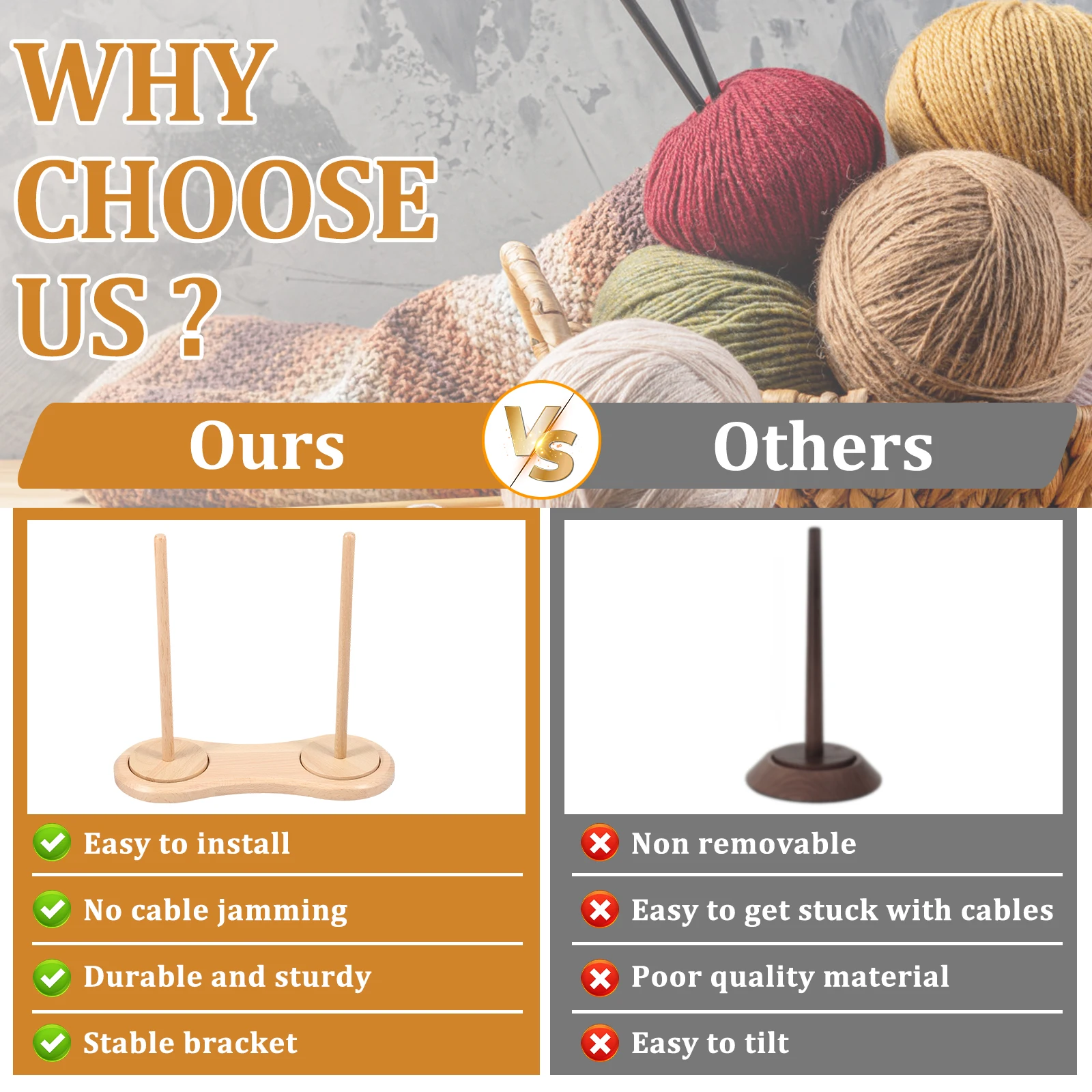 Double Wooden Yarn Holder Rotatable Wooden Yarn Skein Spinner Revolving Ball Stand Stable Holder Dispenser Crochet yarn holder