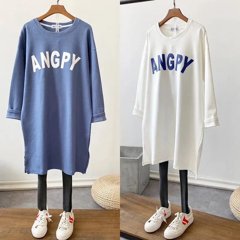 임산부 루즈핏 티셔츠, 긴팔 베이스레이어, 한국 캐주얼 스타일, 원피스 용수철 여름 스타일, 가을