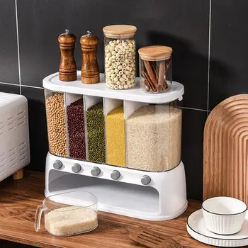 Wall Mounted Kitchen Dry Rice Food Container Separate Storage Box Container for Cereals Grain Dispenser Items Kitchen Gadgets 5