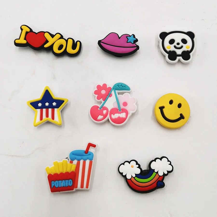 Novelty 1pcs Smiley Rainbow PVC Shoe Charms Sandal Accessories Garden Shoe Buckle Decoration For Kids Party X-mas Gift Croc Jibz