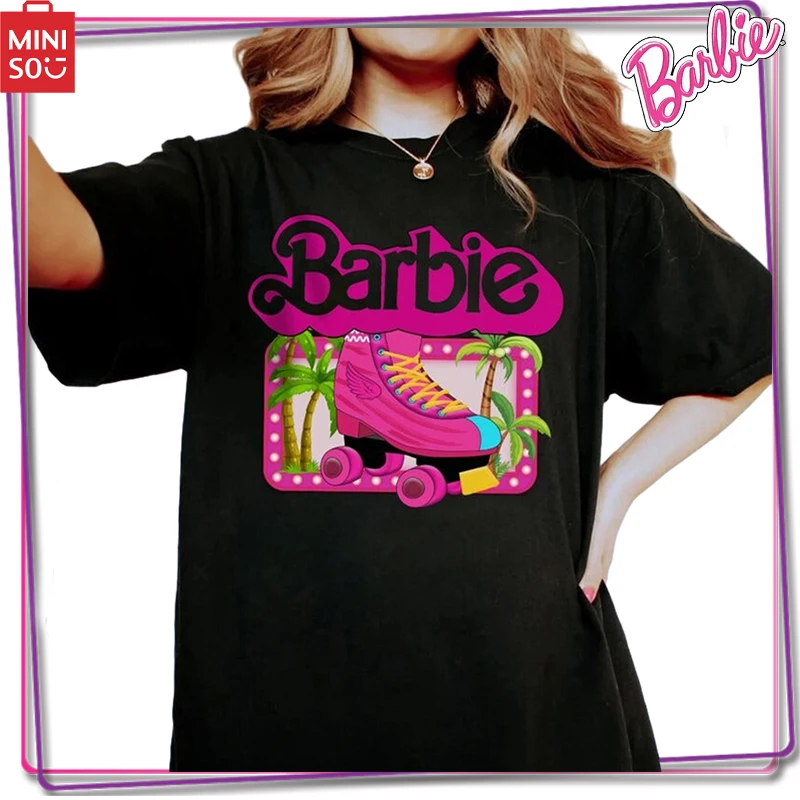 

Miniso Barbie Women's Short Sleeve Y2K Printed Loose T-Shirt Kawaii Short Sleeve T-Shirt Fashion Women's Top Clothing Gift