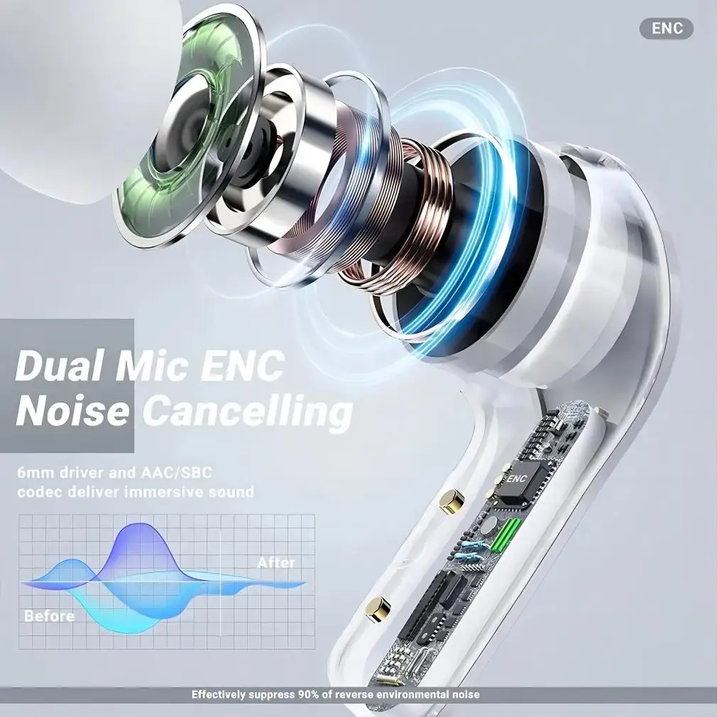 Original Wireless Bluetooth Earphone Transparent HIFI Headphones LED Power Digital Display Stereo Sound Earphones for Xiaomi 6