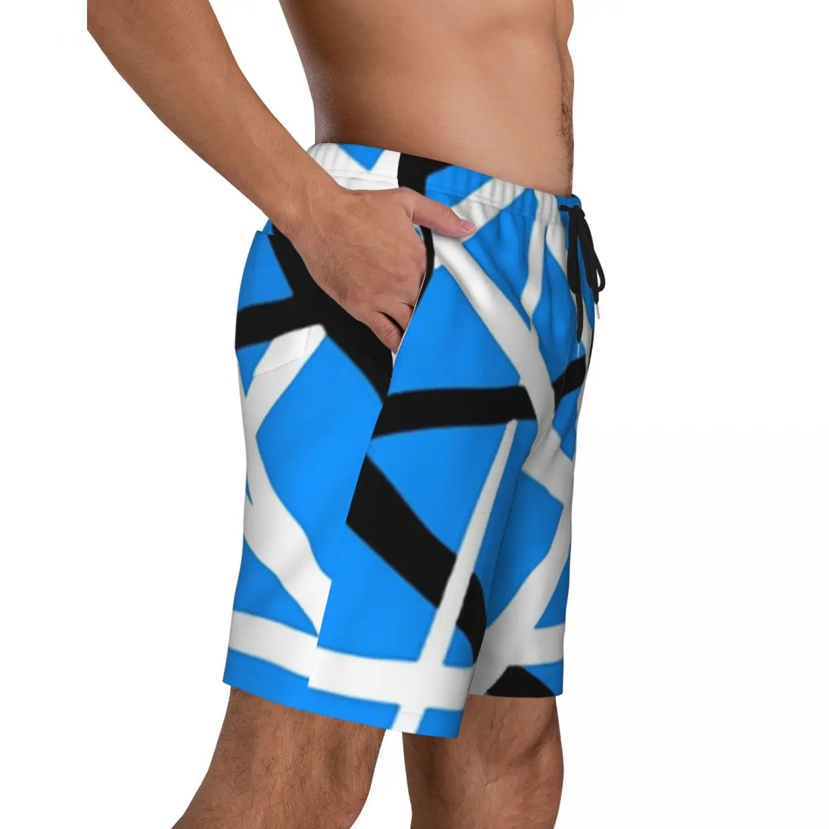 Van Halen Print Board Shorts Summer Blue And White Hawaii Beach Short Pants Male Running Comfortable Custom DIY Beach Trunks 3