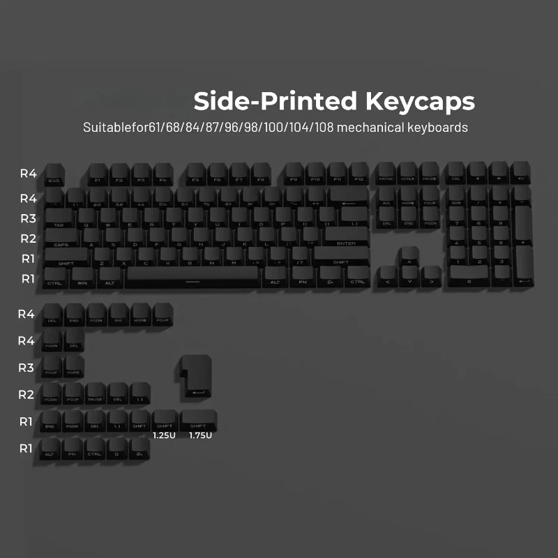133+ 키 블랙 사이드라이트 백라이트 키캡 PBT 더블 샷 키캡 OEM 프로파일 MX 스위치용 기계식 키보드