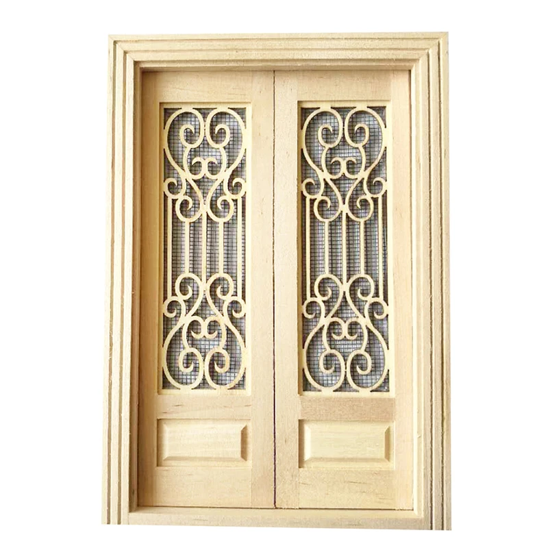 

Dollhouse Miniature Wood External Hollow Double Door For Dolls Furniture Screen