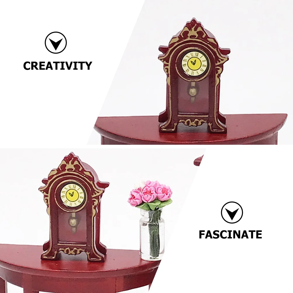 Miniature Pendulum Clock Mini Classical Mantel Clock Small Wooden Figurine House Floor Clock Decorative Table Clock Wooden 3