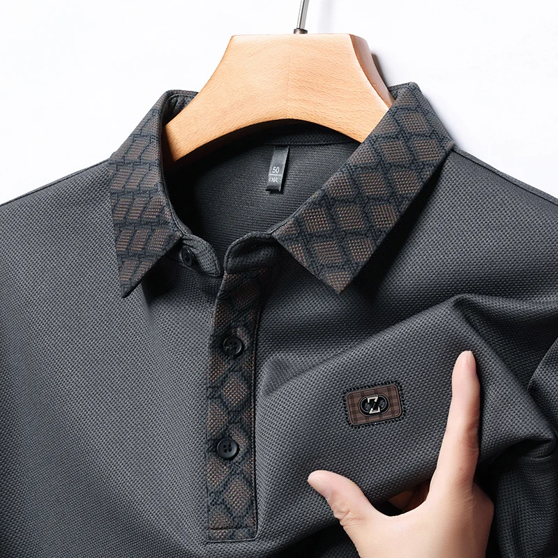 

Высококачественная Роскошная брендовая мужская рубашка-поло с отложным воротником и вышивкой с длинными рукавами корейская мода повседневная мужская одежда на весну 2024