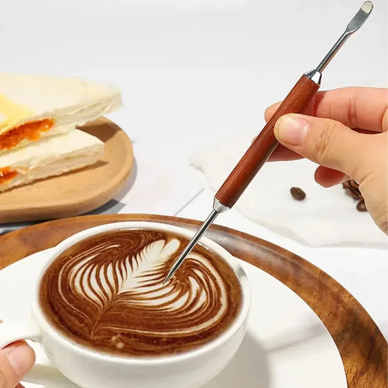 1 Redwood Coffee Latte Art Pen, Stainless Steel Needles, Kitchen Tools, Coffee Accessories, Wooden Handle