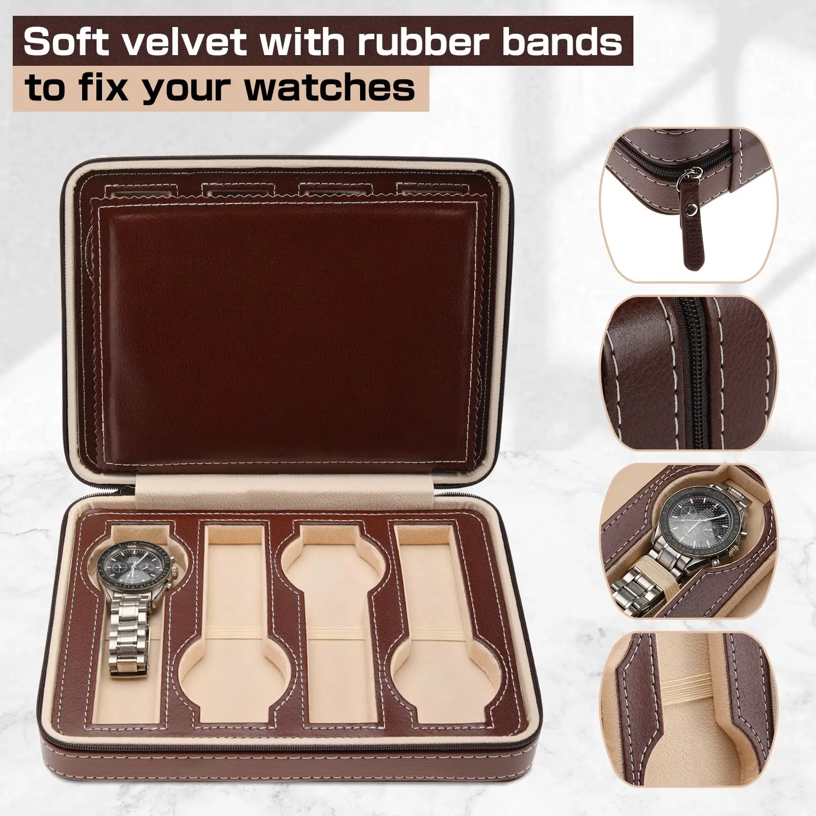 VANSIHO Classic Multiple Positions Travel Storage Bag Embedded Portable Watch Storage Box For Watch Protection