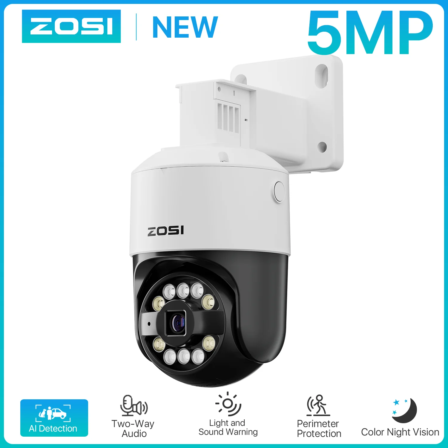 ZOSI C296 4K/3K PoE PTZ Security IP Camera Outdoor AI Detection Starlight Color Night Vision 8MP/5MP HD Video Surveillance Cam 1