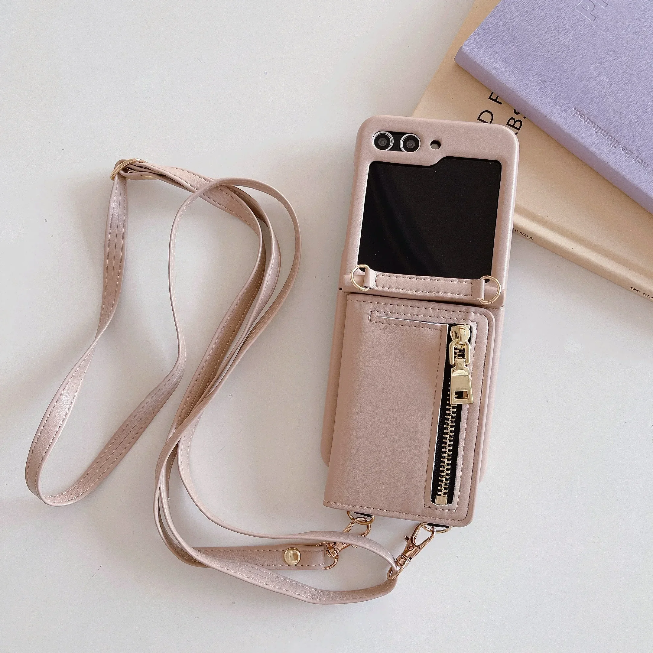 Crossbody Zipper Card Solt Portafoglio Custodia In Pelle Per Samsung Galaxy Z Flip 5 4 3 5G Long Lanyard Book Purse Pocket Purse Cover
