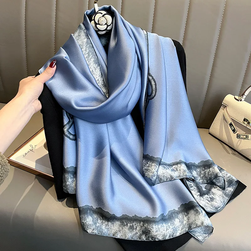 90X180CM Spring and Autumn Blue Camellia fashion summer Sunscreen beach Scarves scarves shawl Temperament scarf Holiday scarf 4
