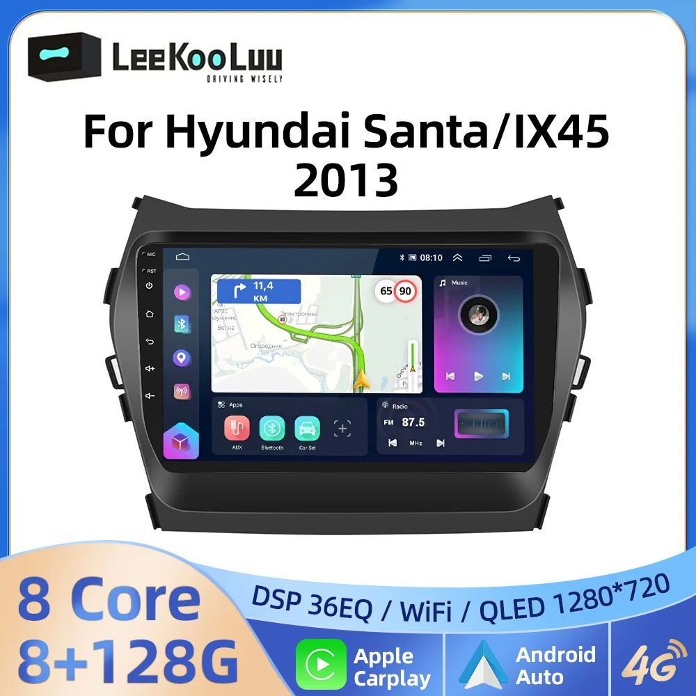 

Автомагнитола LeeKooLuu CarPlay Android для Hyundai Santa/IX45 2013, автомобильный мультимедийный видеоплеер, 2Din Авторадио 4G Wifi GPS стерео