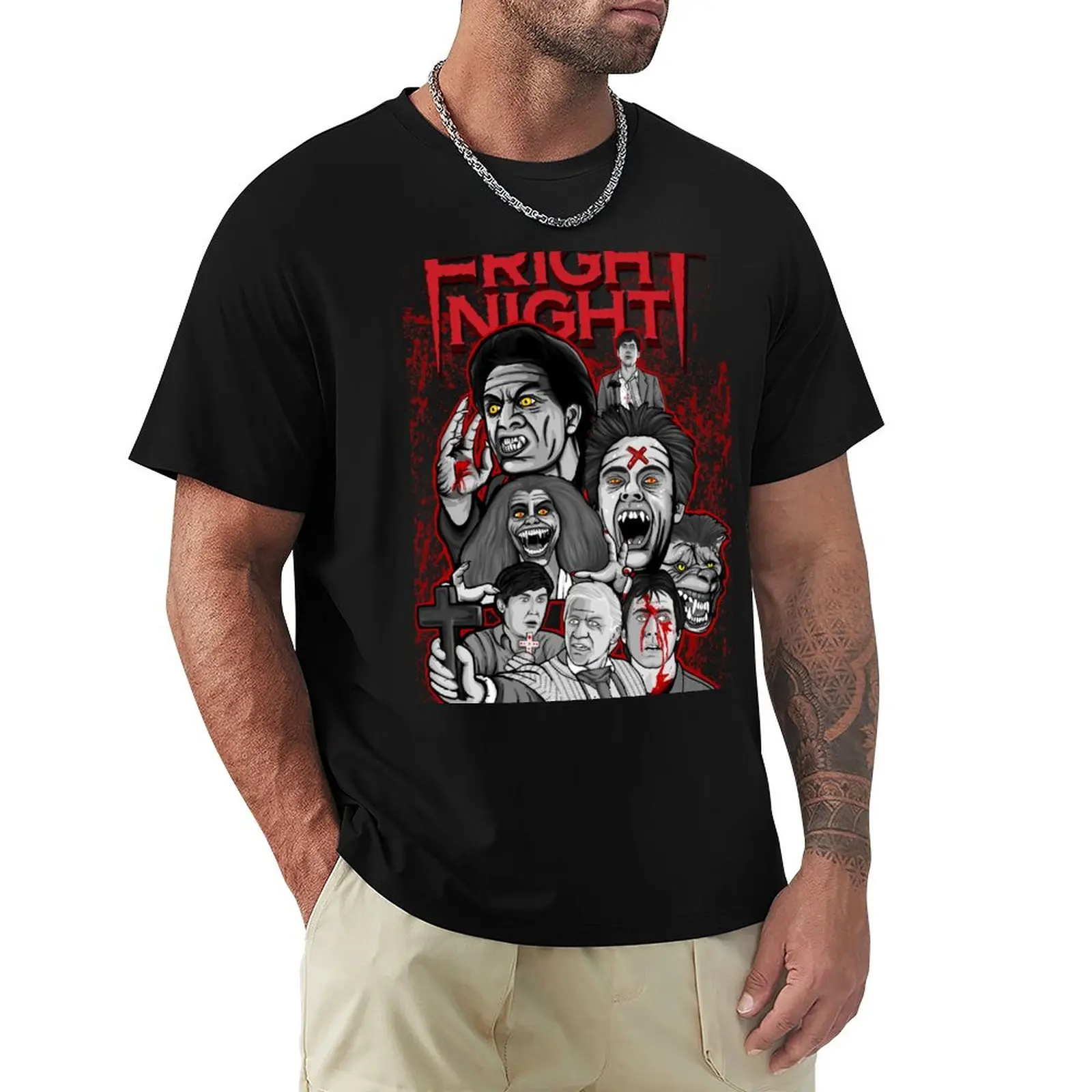 

fright night character collage T-Shirt Aesthetic clothing black t shirt fruit of the loom mens t shirts