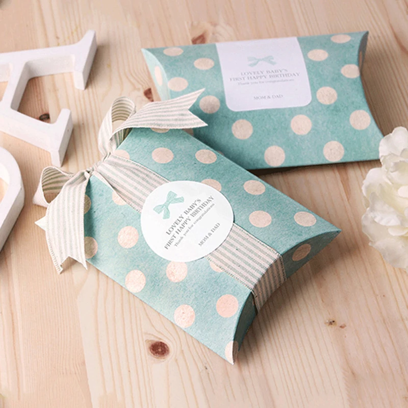 

New Pillow Paper Favor Packaging Box DIY Wedding Party Gift Box Candy Boxes Retro Polka Dot Kraft Paper Jewelry Favour Boxes